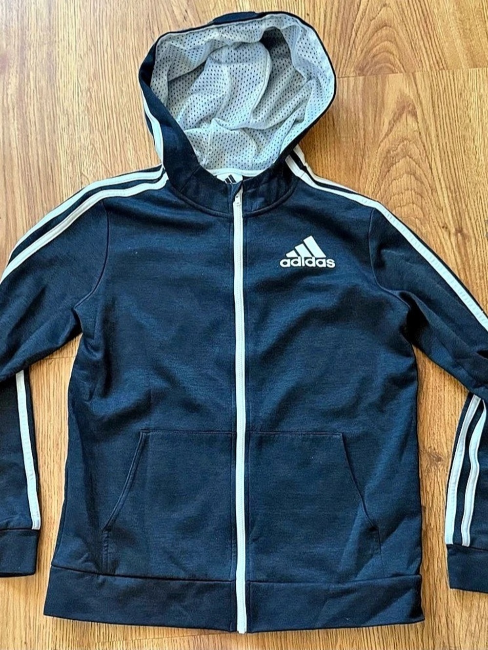 adidas Boys 3-Stripes Full Zip Hoodie Black & White Boys 14/16